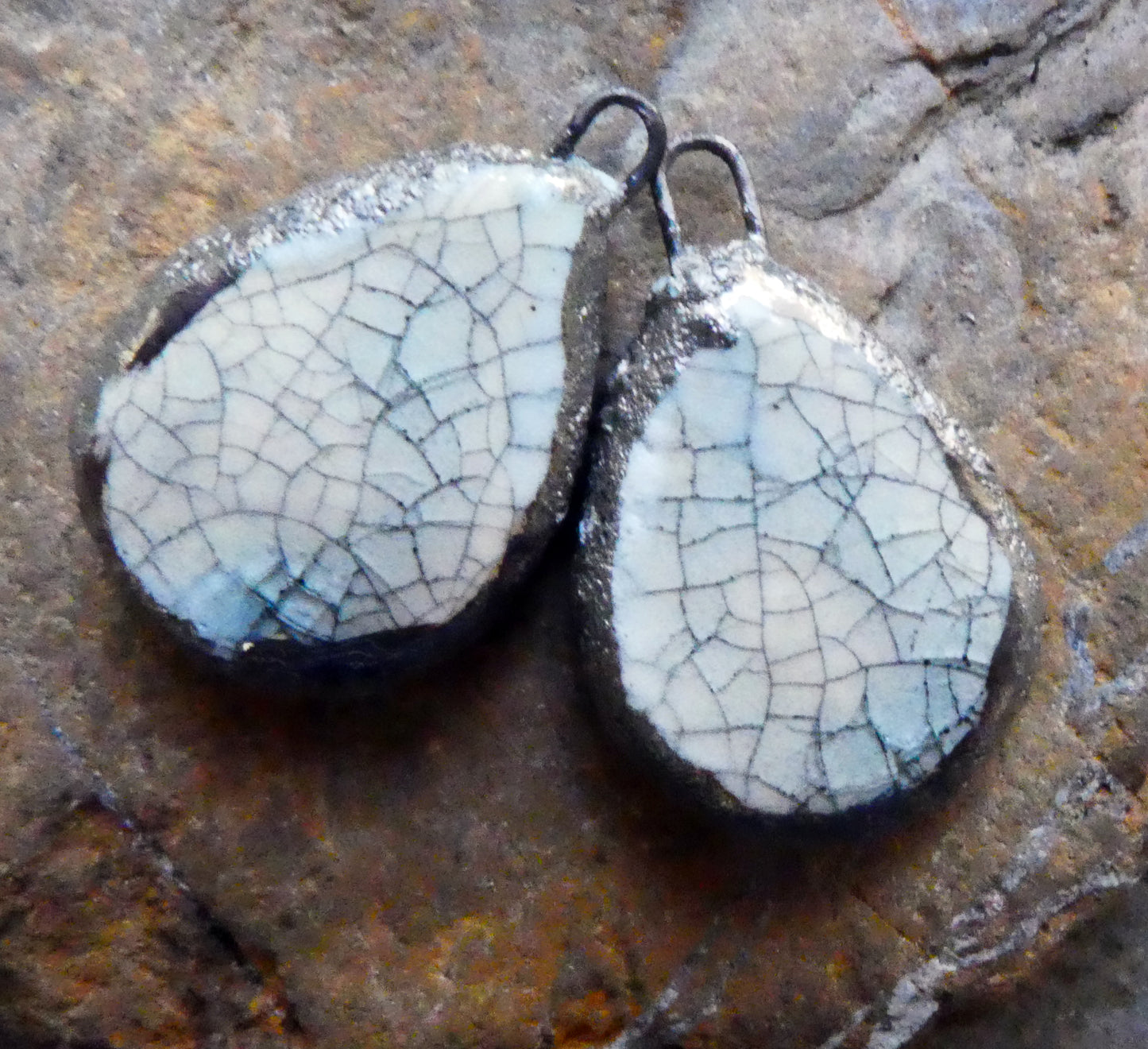 Ceramic Crackly Flat Drop Charms -Linen Krakkle