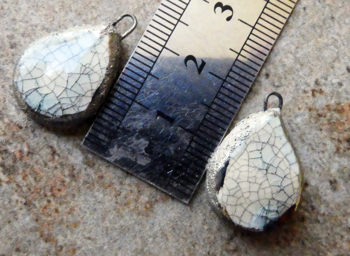 Ceramic Crackly Flat Drop Charms -Linen Krakkle