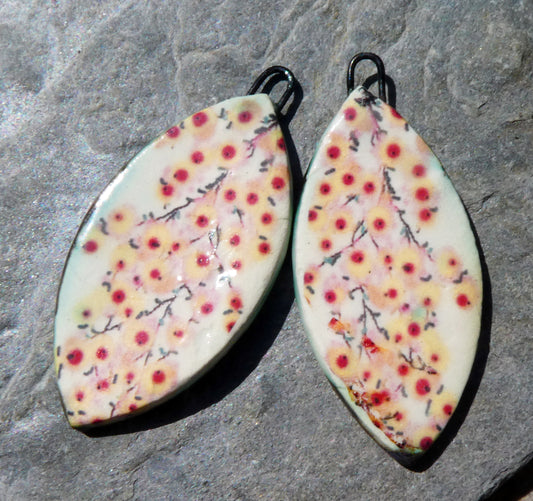 Ceramic Blossom Decal Earring Charms - Yellow