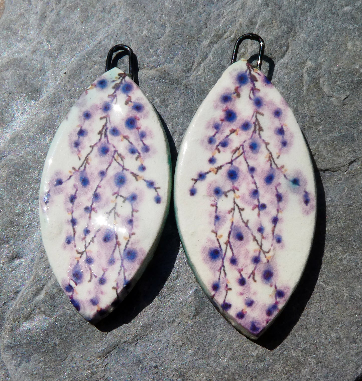 Ceramic Blossom Decal Earring Charms - Lavender