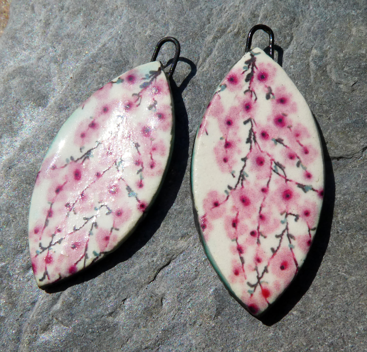 Ceramic Blossom Decal Earring Charms - Pink