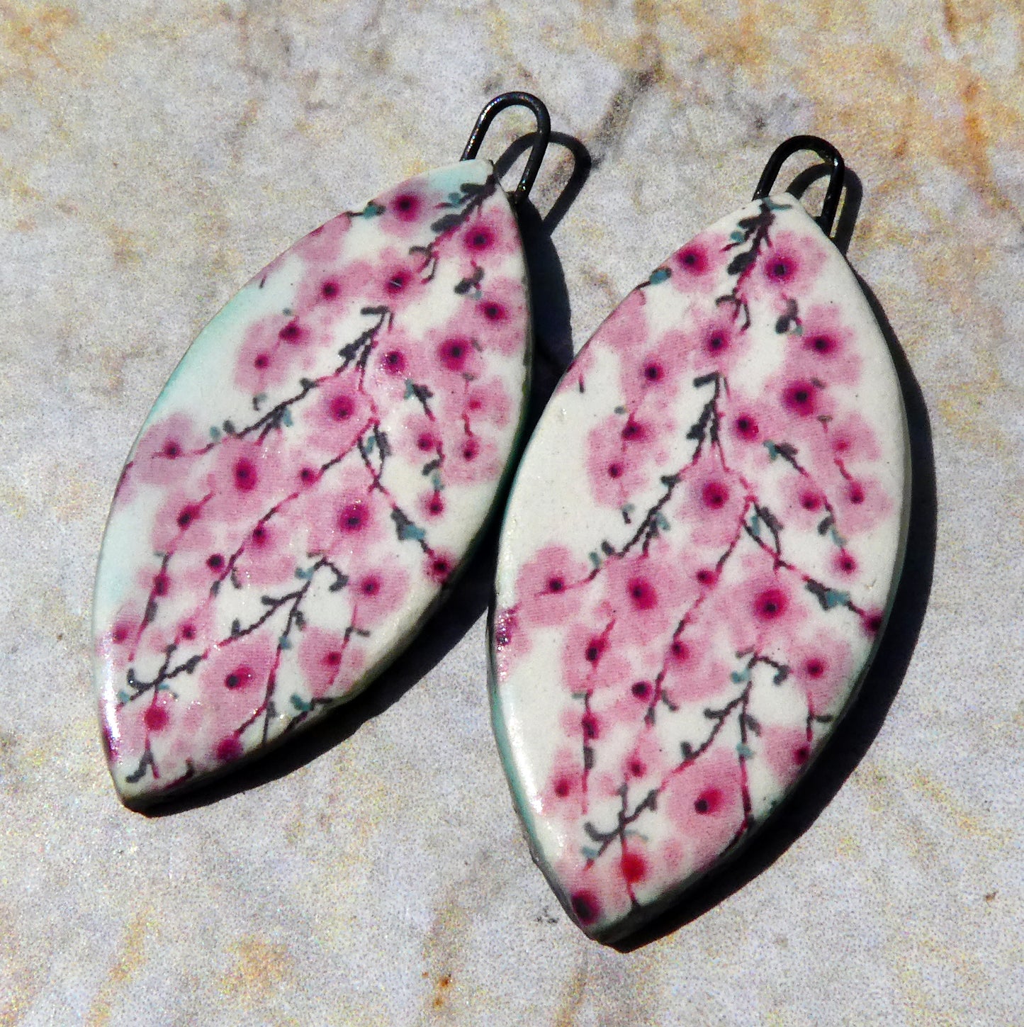 Ceramic Blossom Decal Earring Charms - Pink