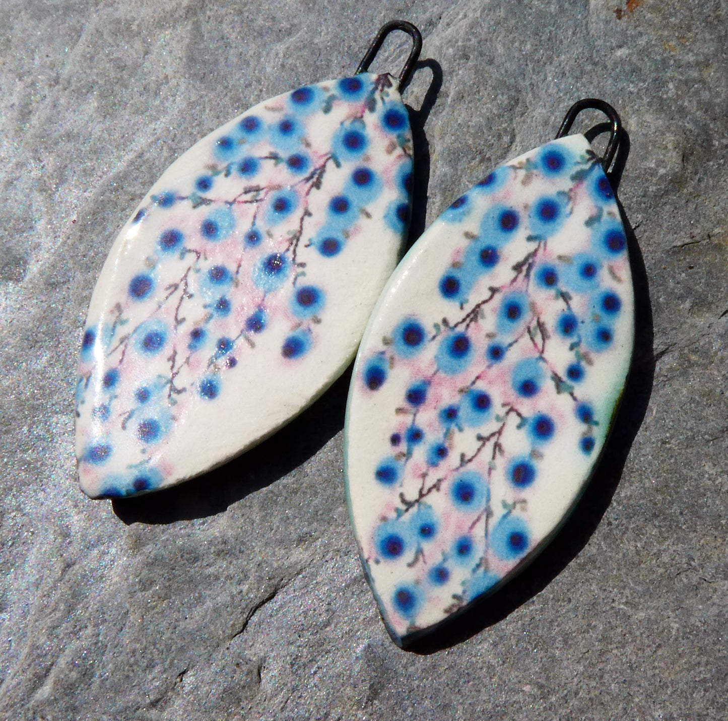Ceramic Blossom Decal Earring Charms - Blue