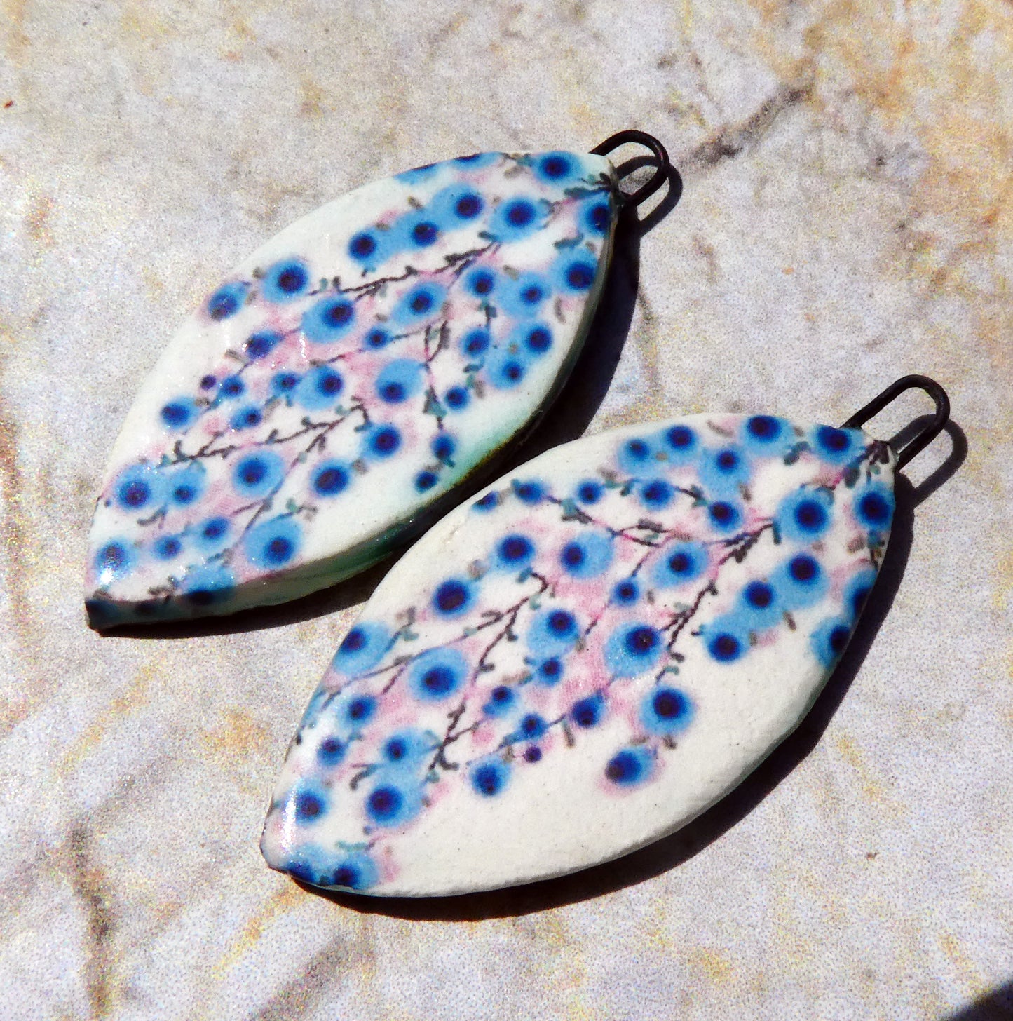 Ceramic Blossom Decal Earring Charms - Blue