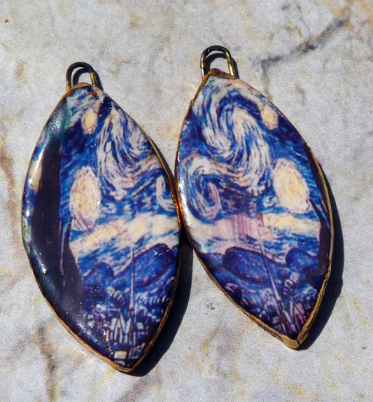 Ceramic Vin Gogh Decal Earring Charms