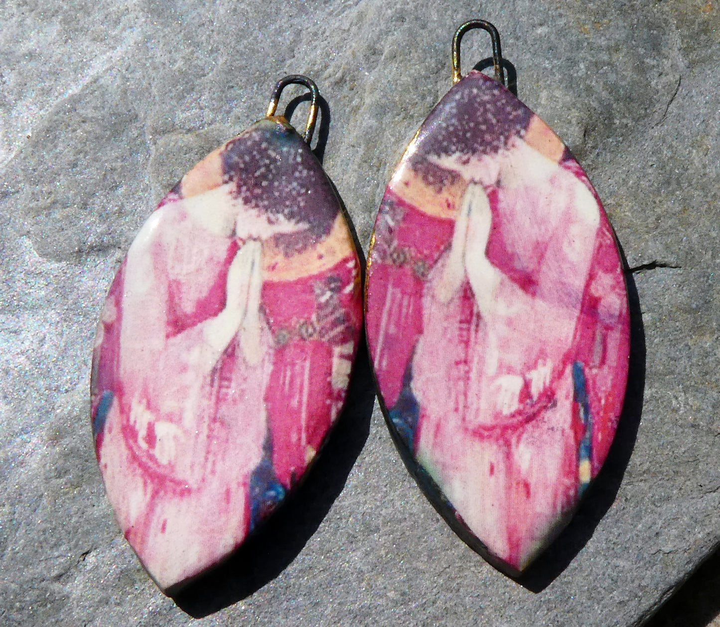 Ceramic Pink Angel Decal Earring Charms