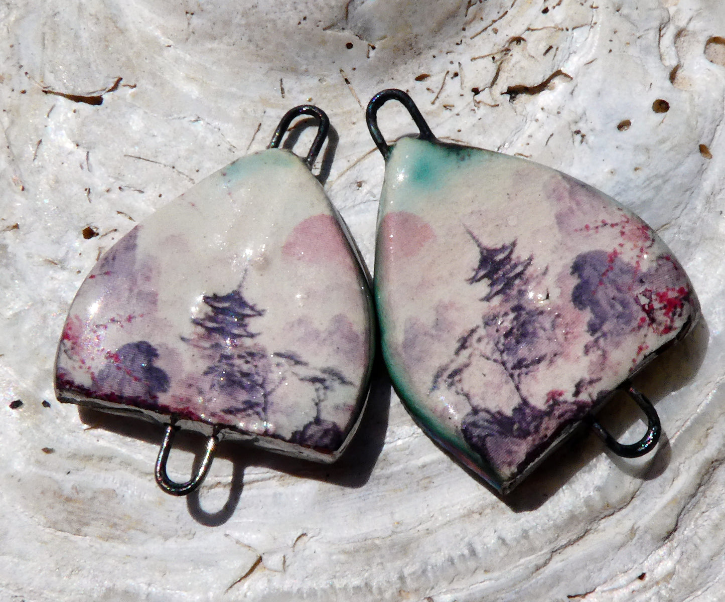 Ceramic Arch Chinese Art Earring Connectors - #4
