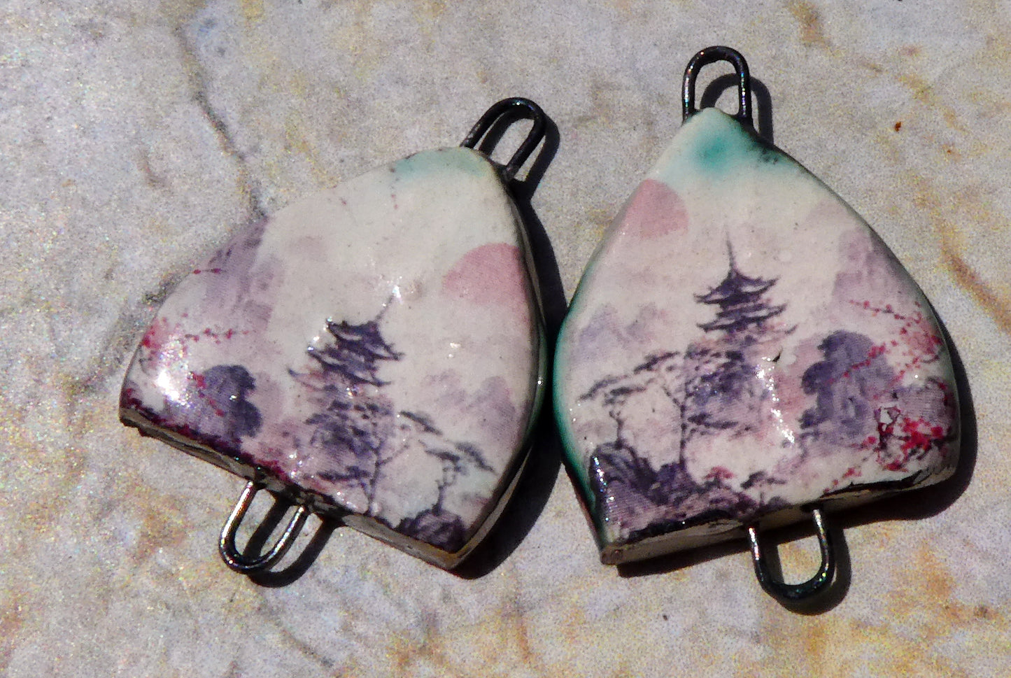 Ceramic Arch Chinese Art Earring Connectors - #4