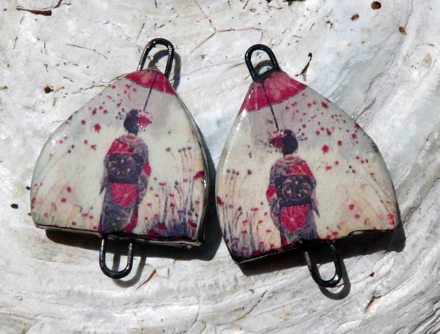 Ceramic Arch Chinese Art Earring Connectors - #5