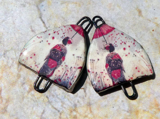 Ceramic Arch Chinese Art Earring Connectors - #5