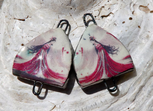 Ceramic Arch Chinese Art Earring Connectors - #7