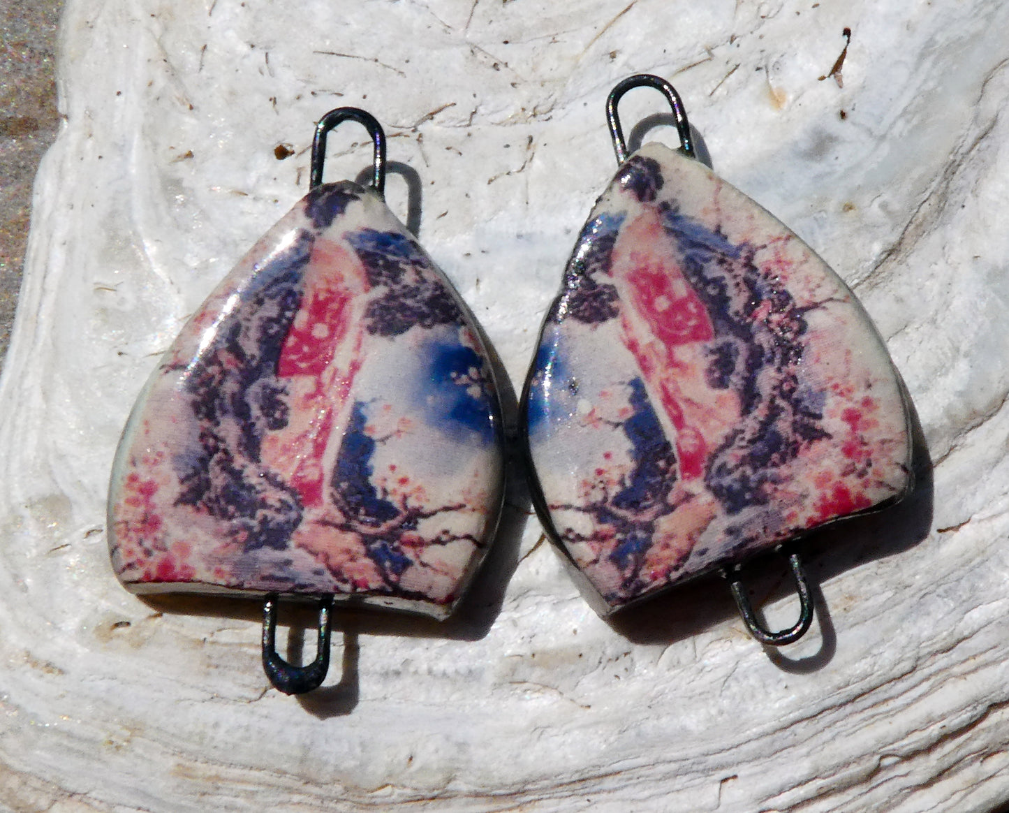Ceramic Arch Chinese Art Earring Connectors - #8