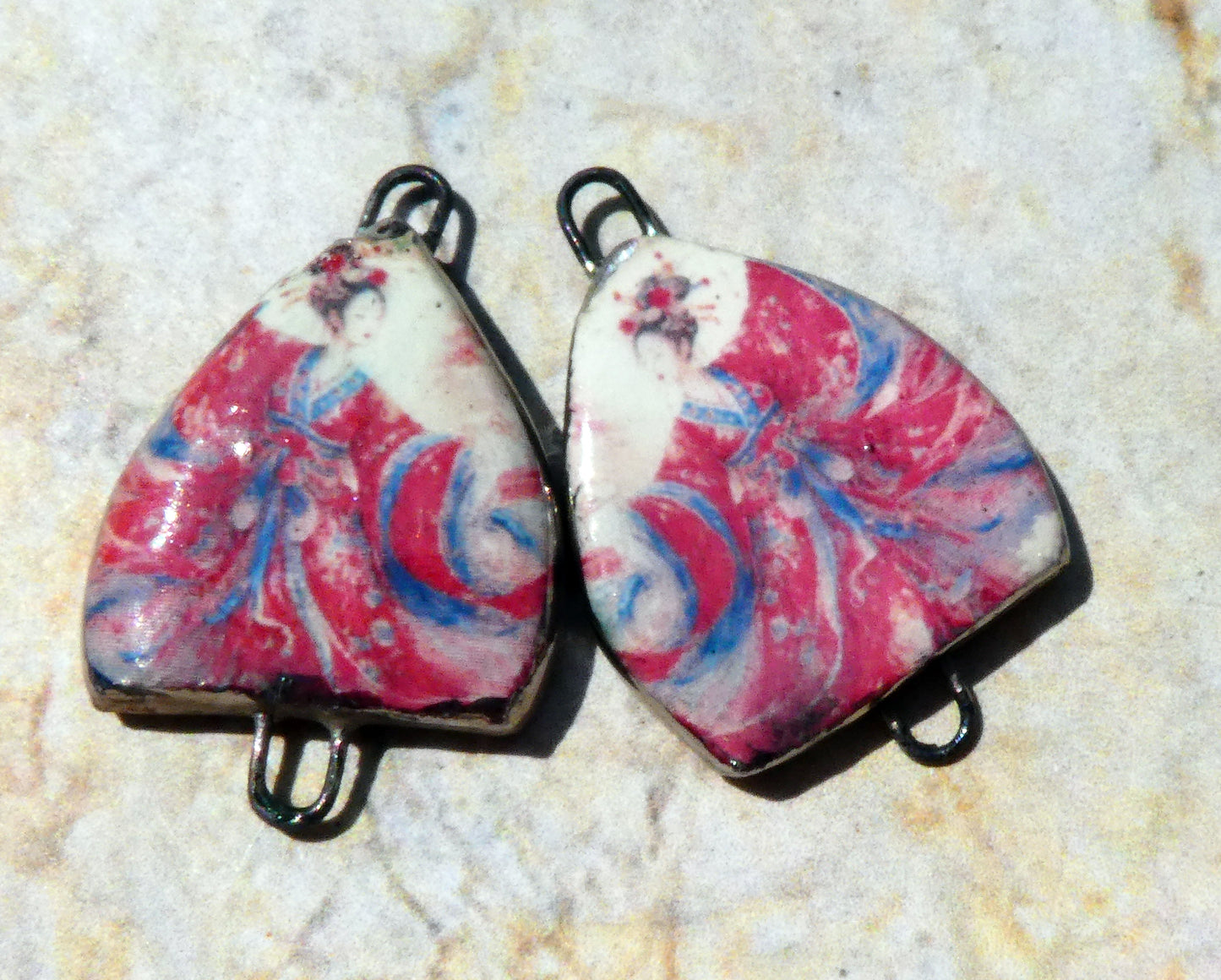 Ceramic Arch Chinese Art Earring Connectors - #9