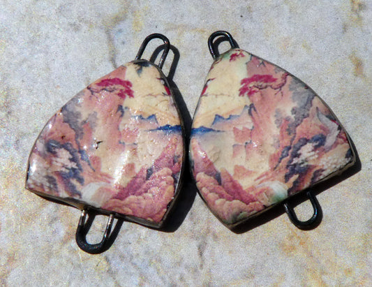Ceramic Arch Chinese Art Earring Connectors - #10