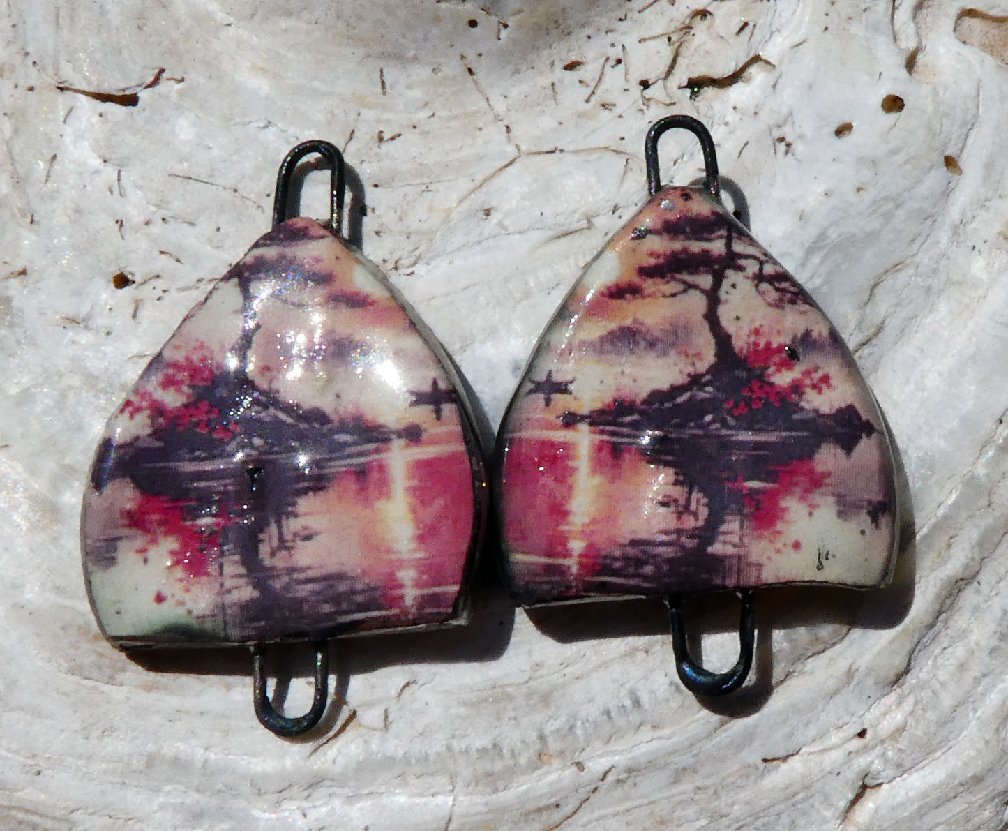 Ceramic Arch Chinese Art Earring Connectors - #11