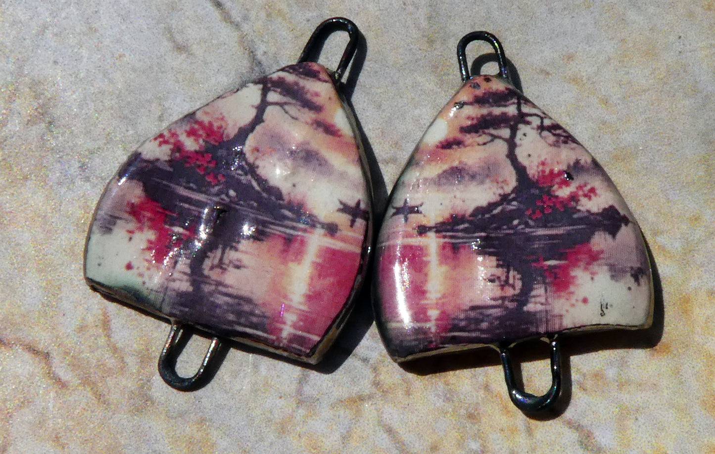 Ceramic Arch Chinese Art Earring Connectors - #11
