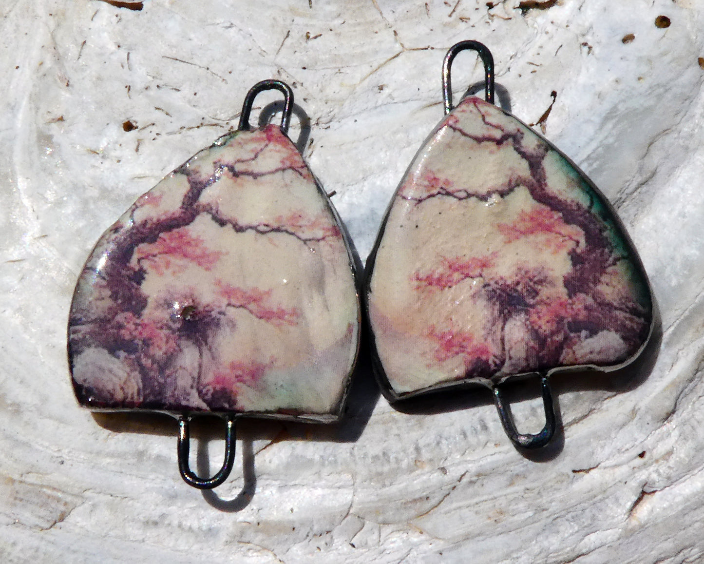 Ceramic Arch Chinese Art Earring Connectors - #14