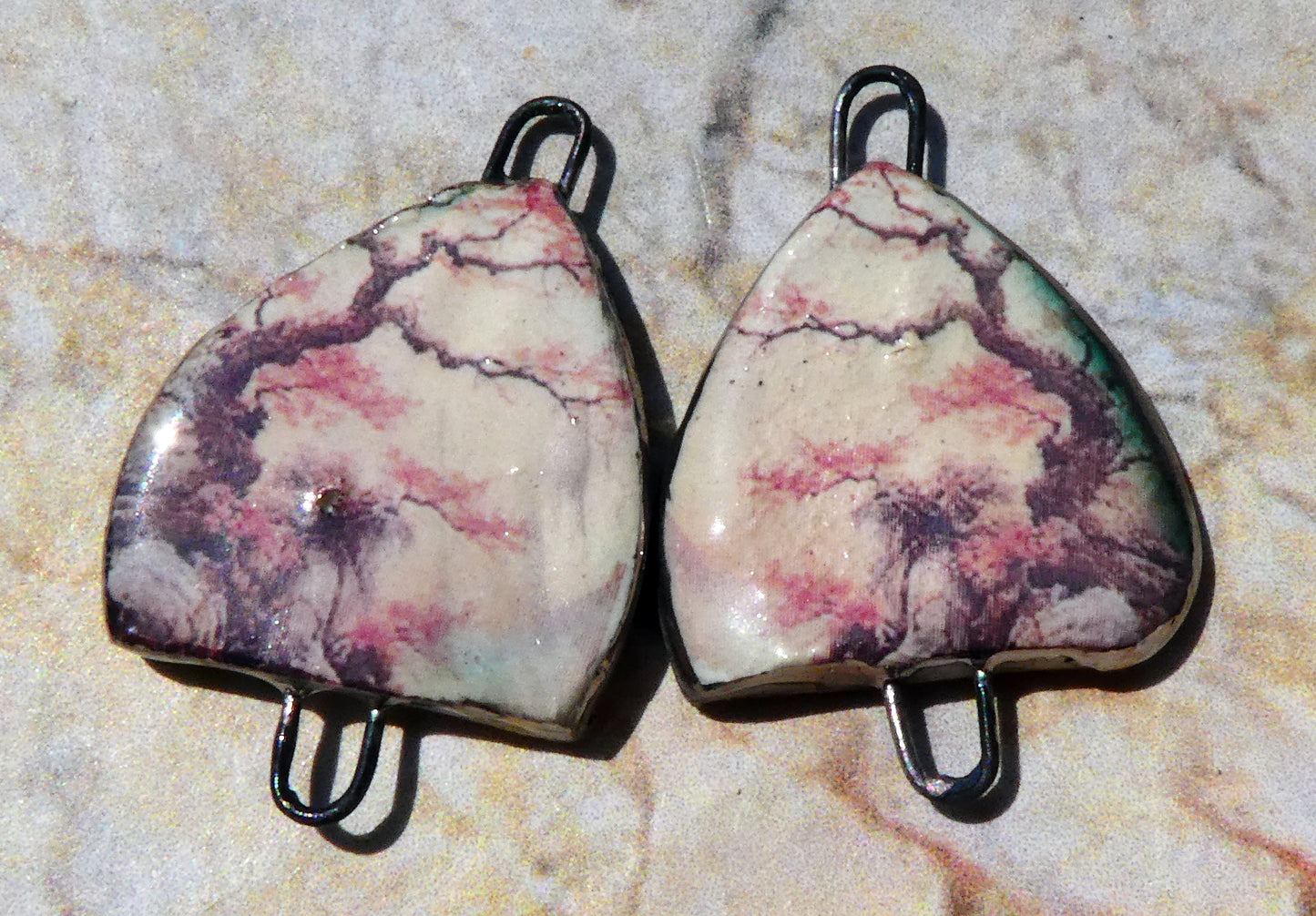 Ceramic Arch Chinese Art Earring Connectors - #14