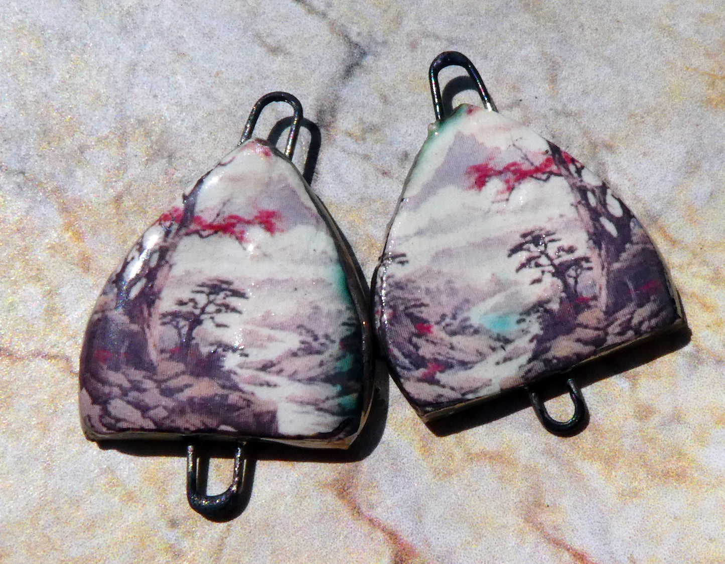 Ceramic Arch Chinese Art Earring Connectors - #15