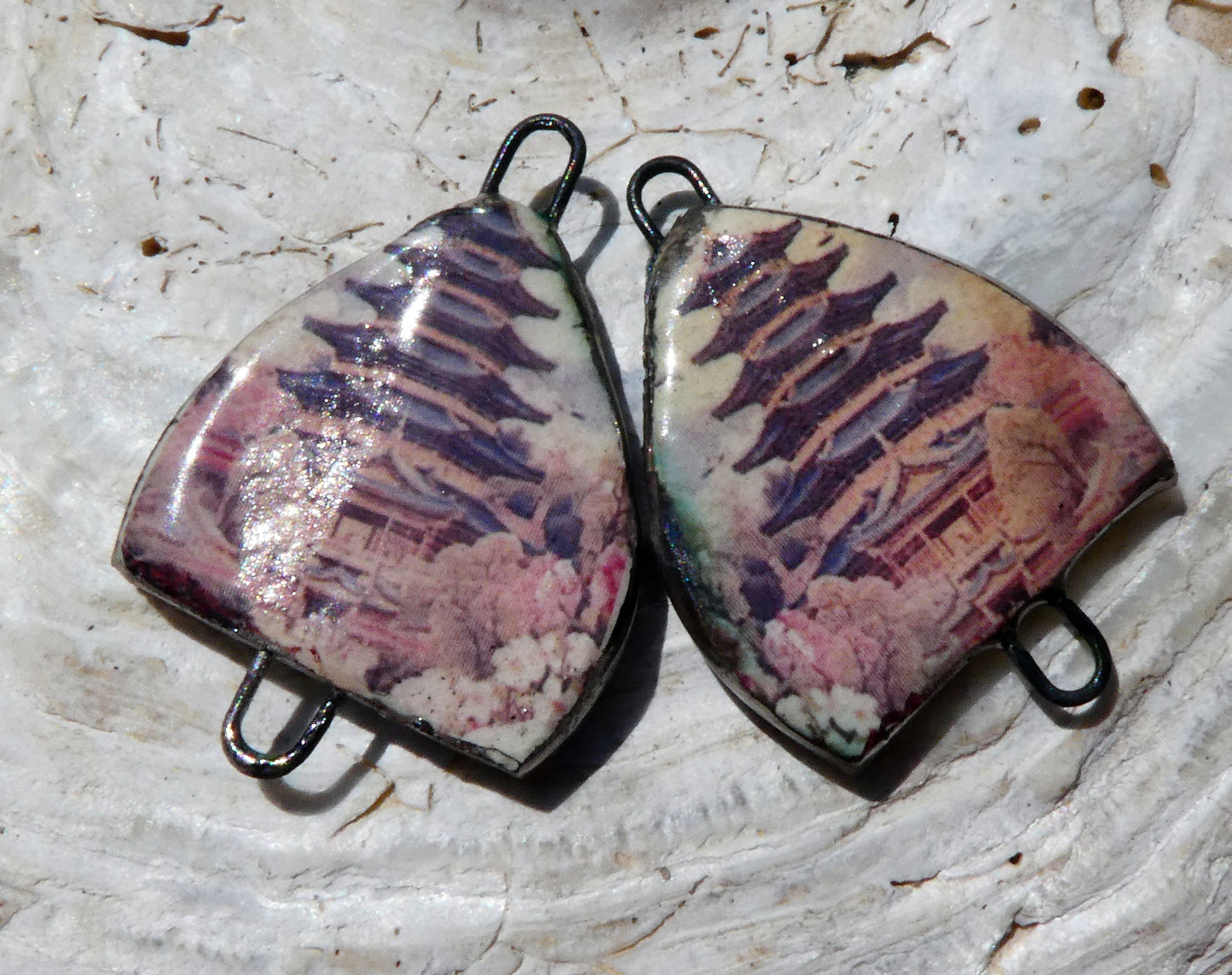 Ceramic Arch Chinese Art Earring Connectors - #16