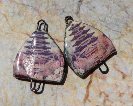 Ceramic Arch Chinese Art Earring Connectors - #16