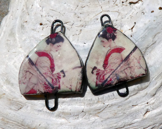 Ceramic Arch Chinese Art Earring Connectors - #17