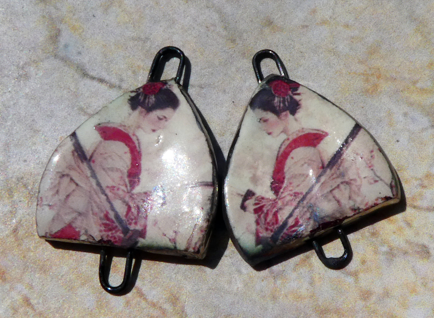 Ceramic Arch Chinese Art Earring Connectors - #17