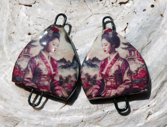 Ceramic Arch Chinese Art Earring Connectors - #19
