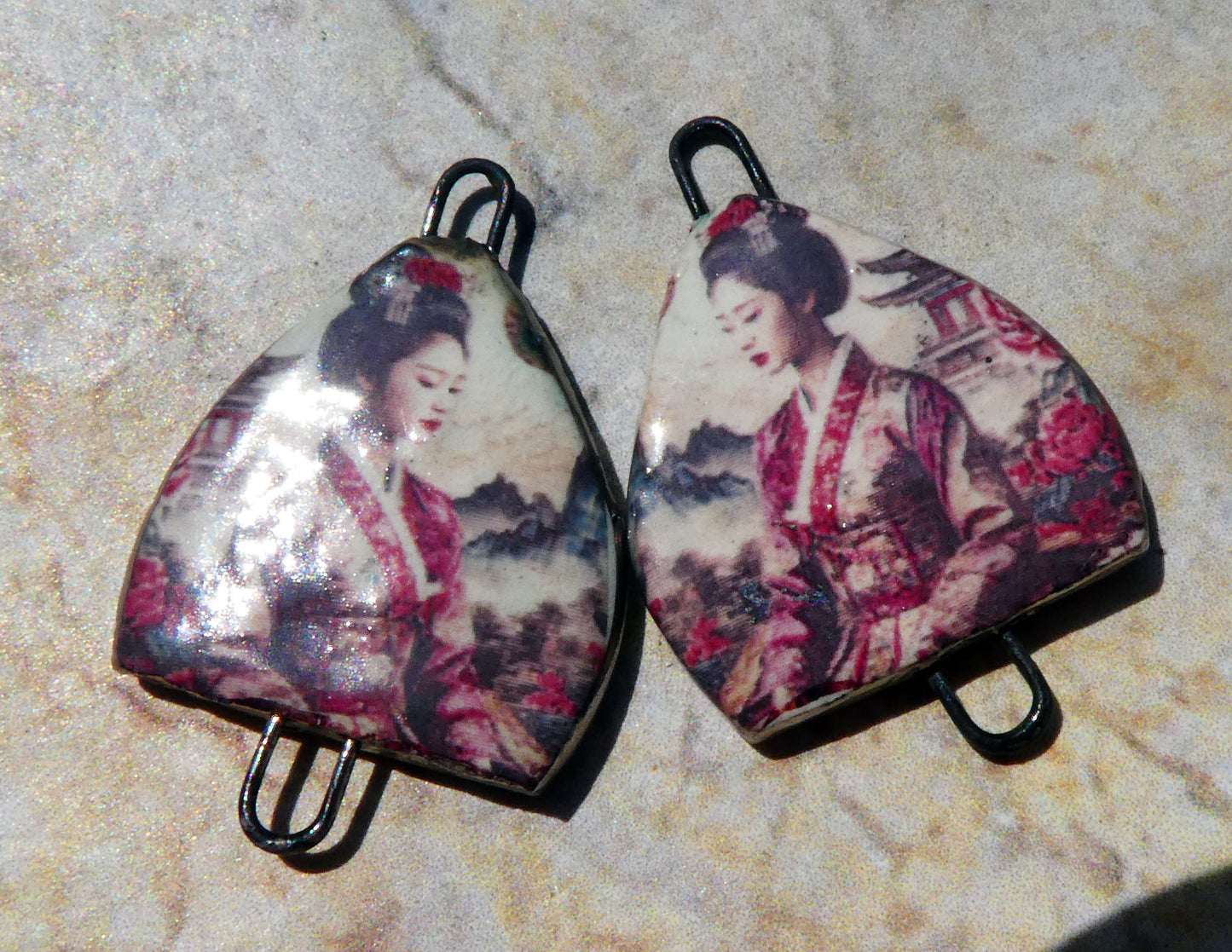 Ceramic Arch Chinese Art Earring Connectors - #19