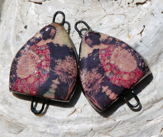 Ceramic Arch Chinese Art Earring Connectors - #20