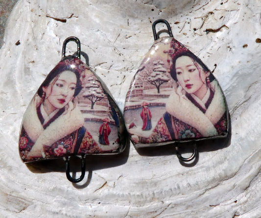 Ceramic Arch Chinese Art Earring Connectors - #21