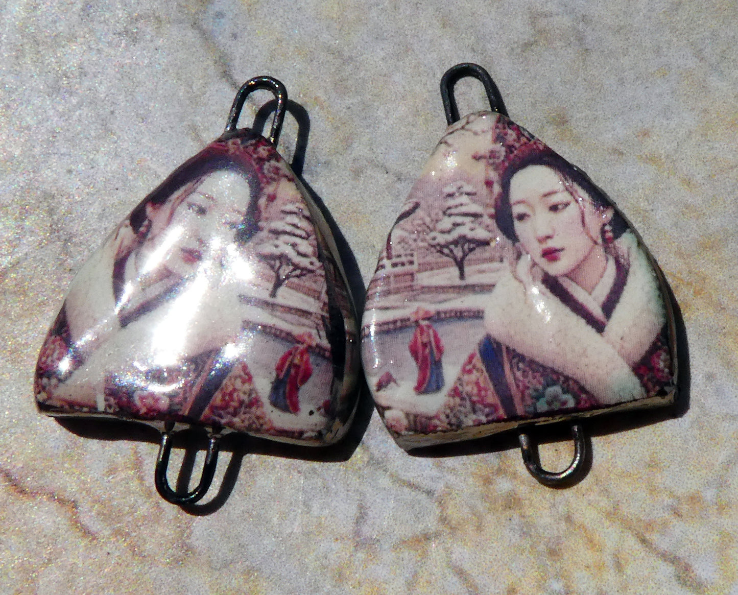Ceramic Arch Chinese Art Earring Connectors - #21