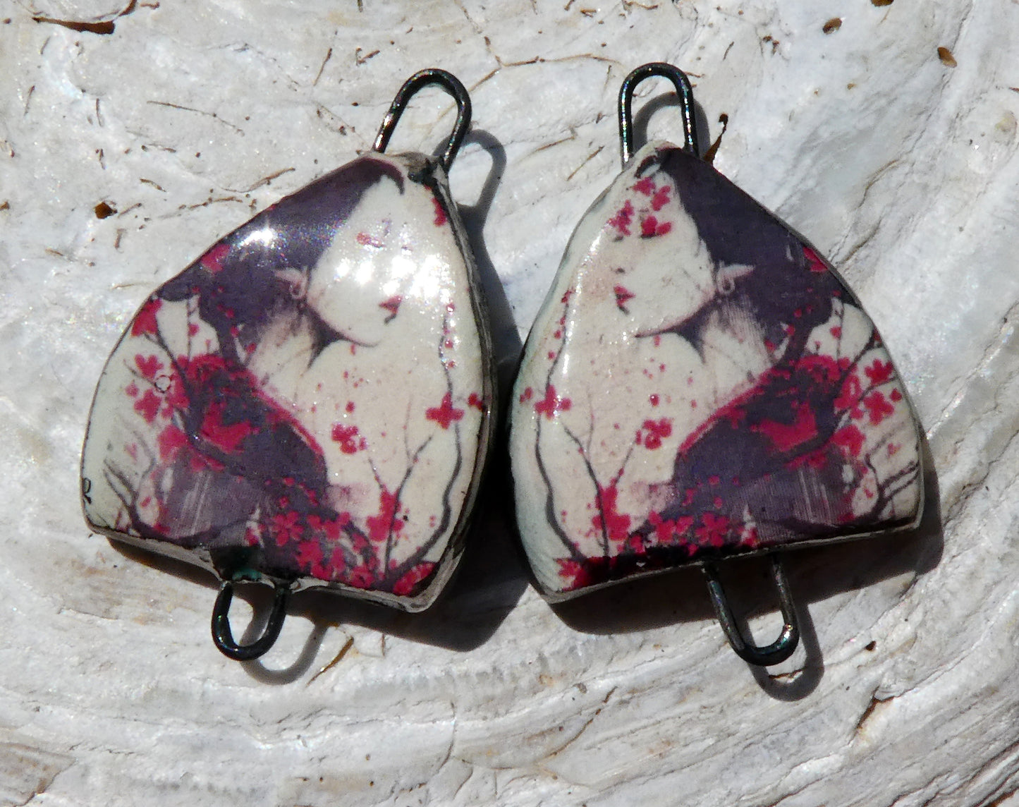 Ceramic Arch Chinese Art Earring Connectors - #22