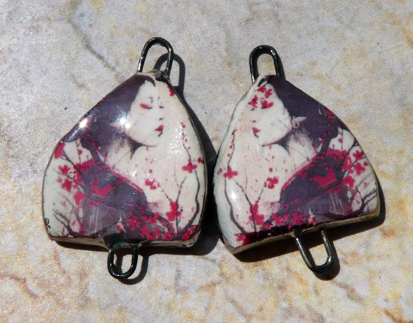Ceramic Arch Chinese Art Earring Connectors - #22
