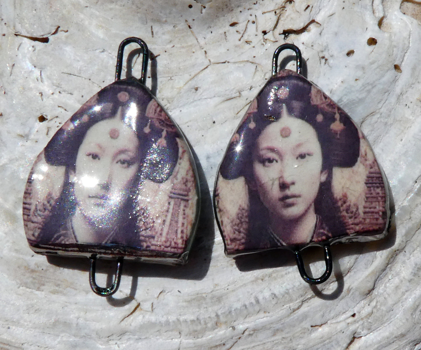 Ceramic Arch Chinese Art Earring Connectors - #24