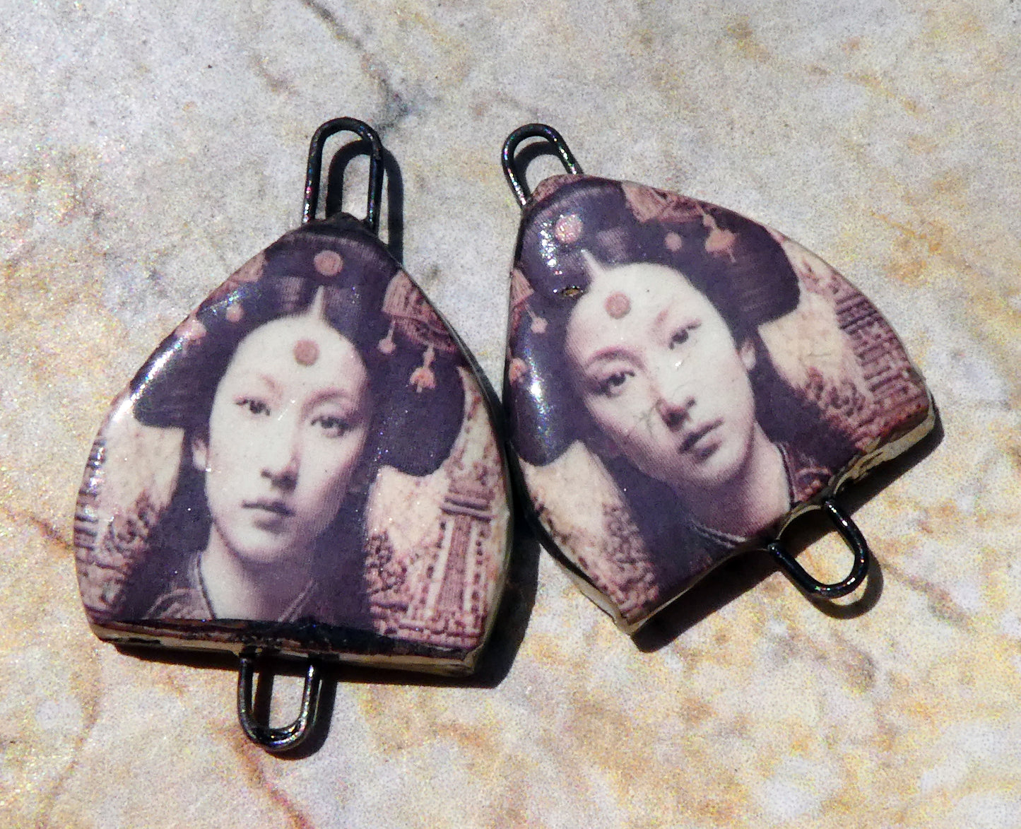 Ceramic Arch Chinese Art Earring Connectors - #24