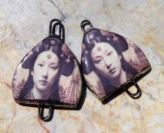 Ceramic Arch Chinese Art Earring Connectors - #24