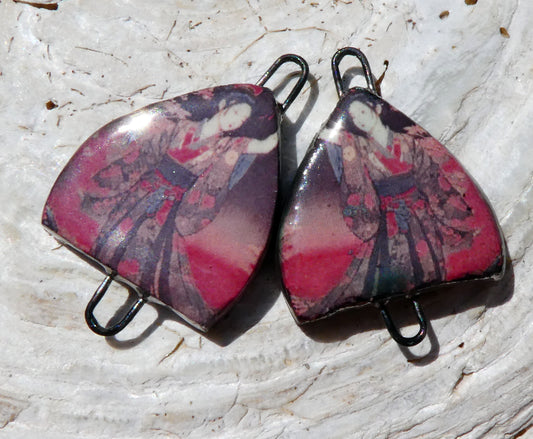 Ceramic Arch Chinese Art Earring Connectors - #25