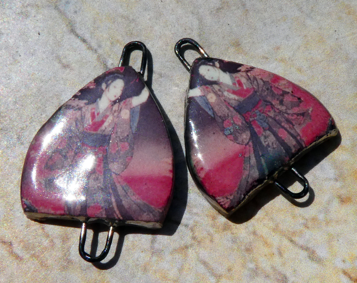 Ceramic Arch Chinese Art Earring Connectors - #25