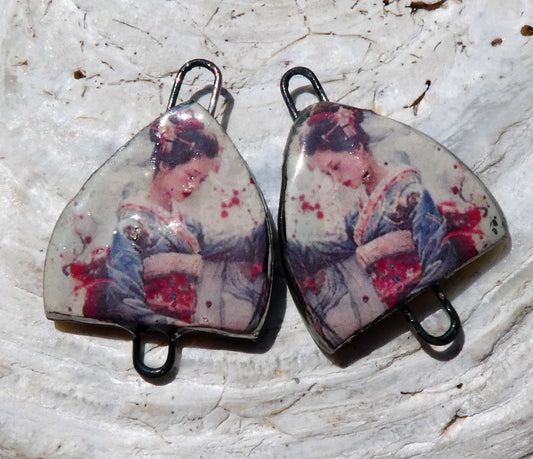 Ceramic Arch Chinese Art Earring Connectors - #26