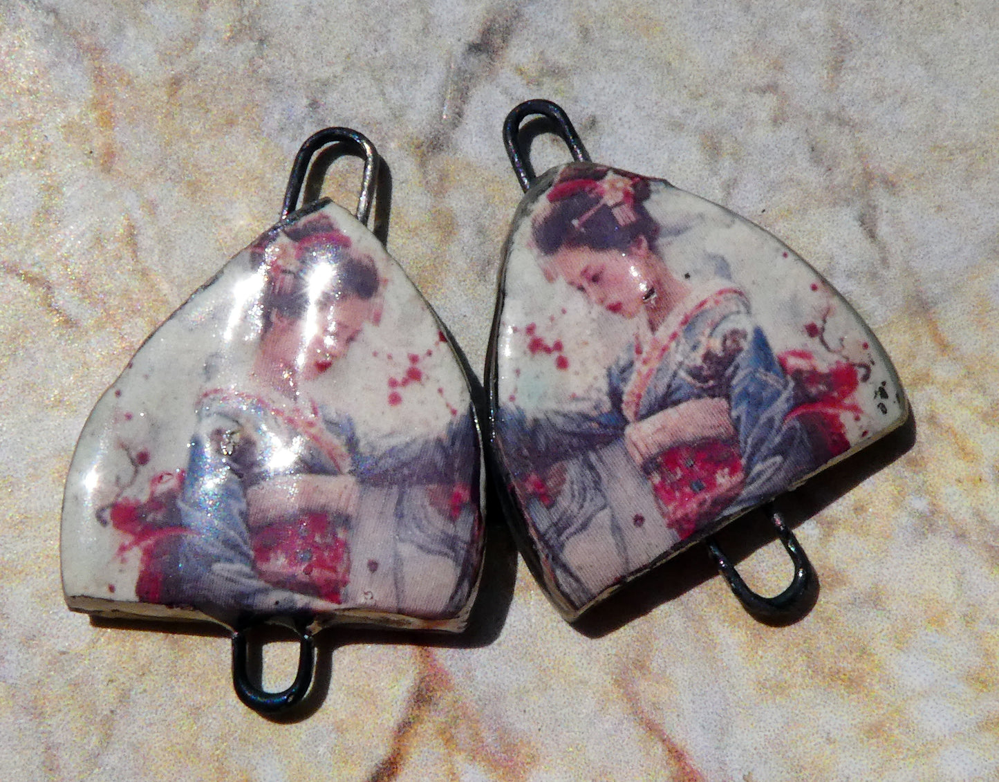 Ceramic Arch Chinese Art Earring Connectors - #26