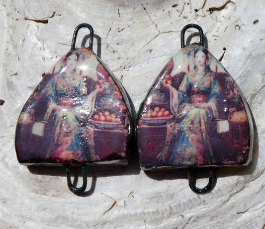 Ceramic Arch Chinese Art Earring Connectors - #27