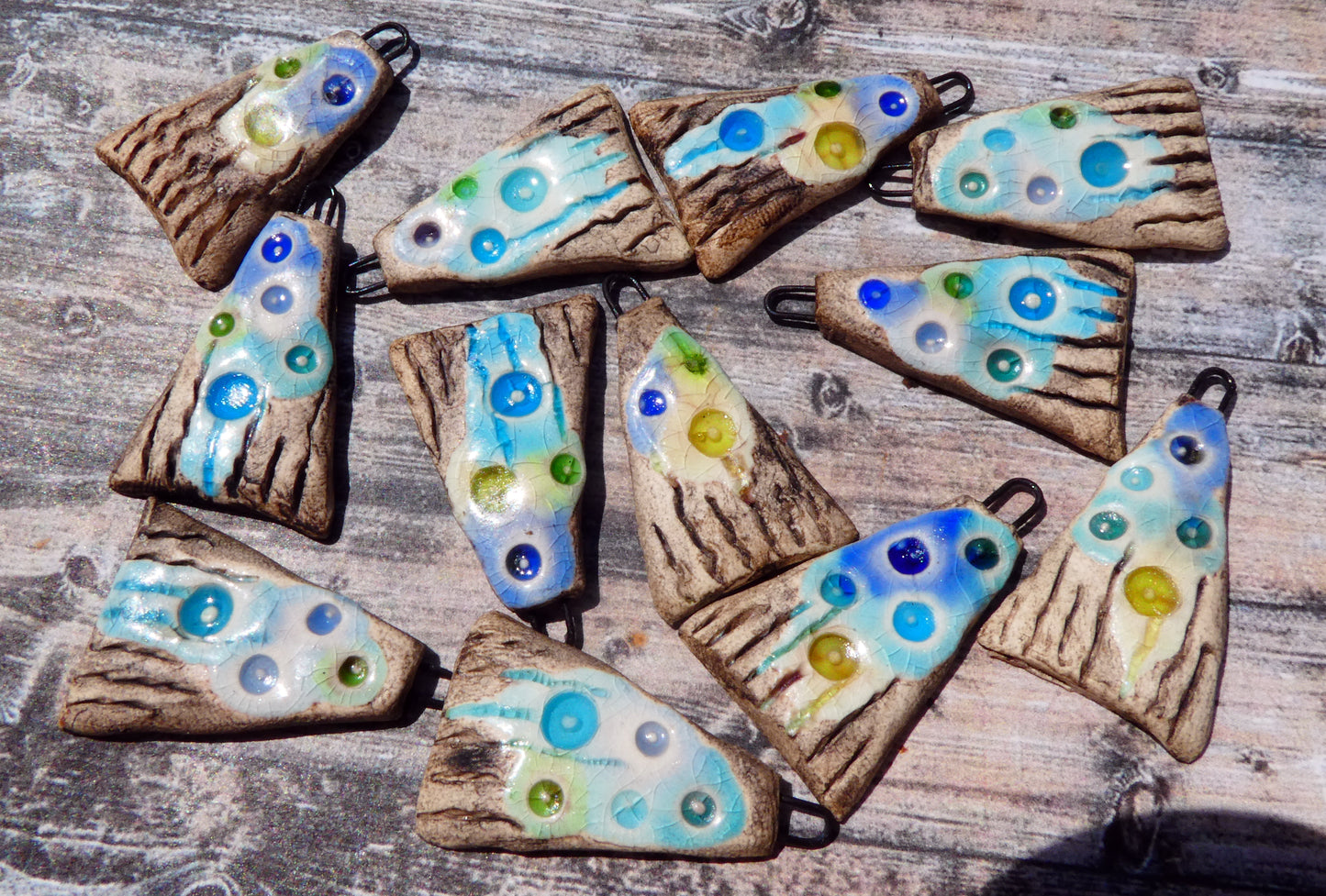 Ceramic Rustic Glassy Wedge Earring Charms