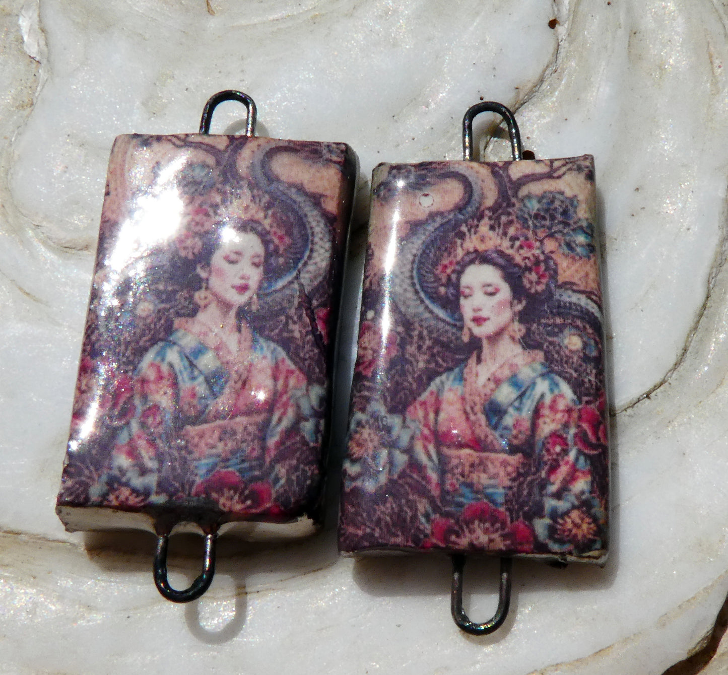 Ceramic Japanese Art Earring Connectors - #2