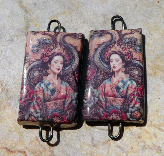 Ceramic Japanese Art Earring Connectors - #2