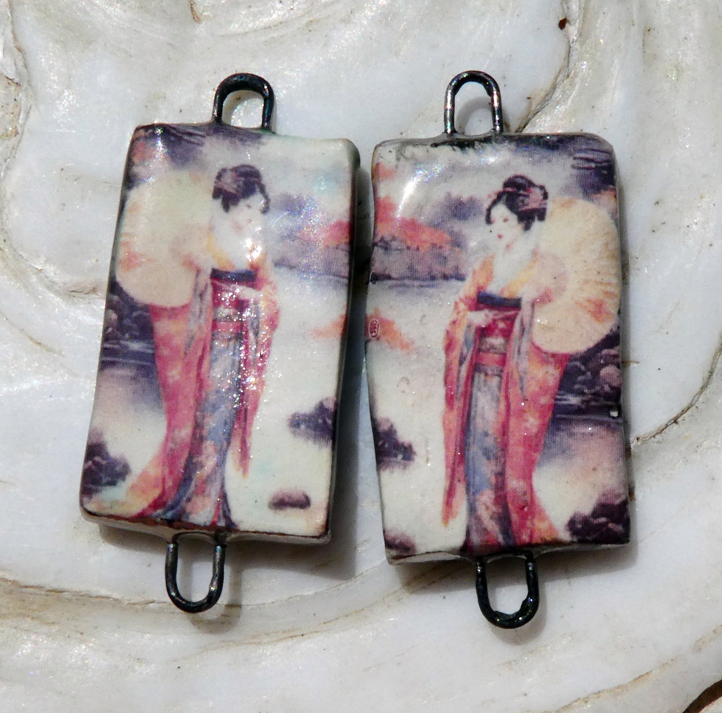 Ceramic Japanese Art Earring Connectors - #4