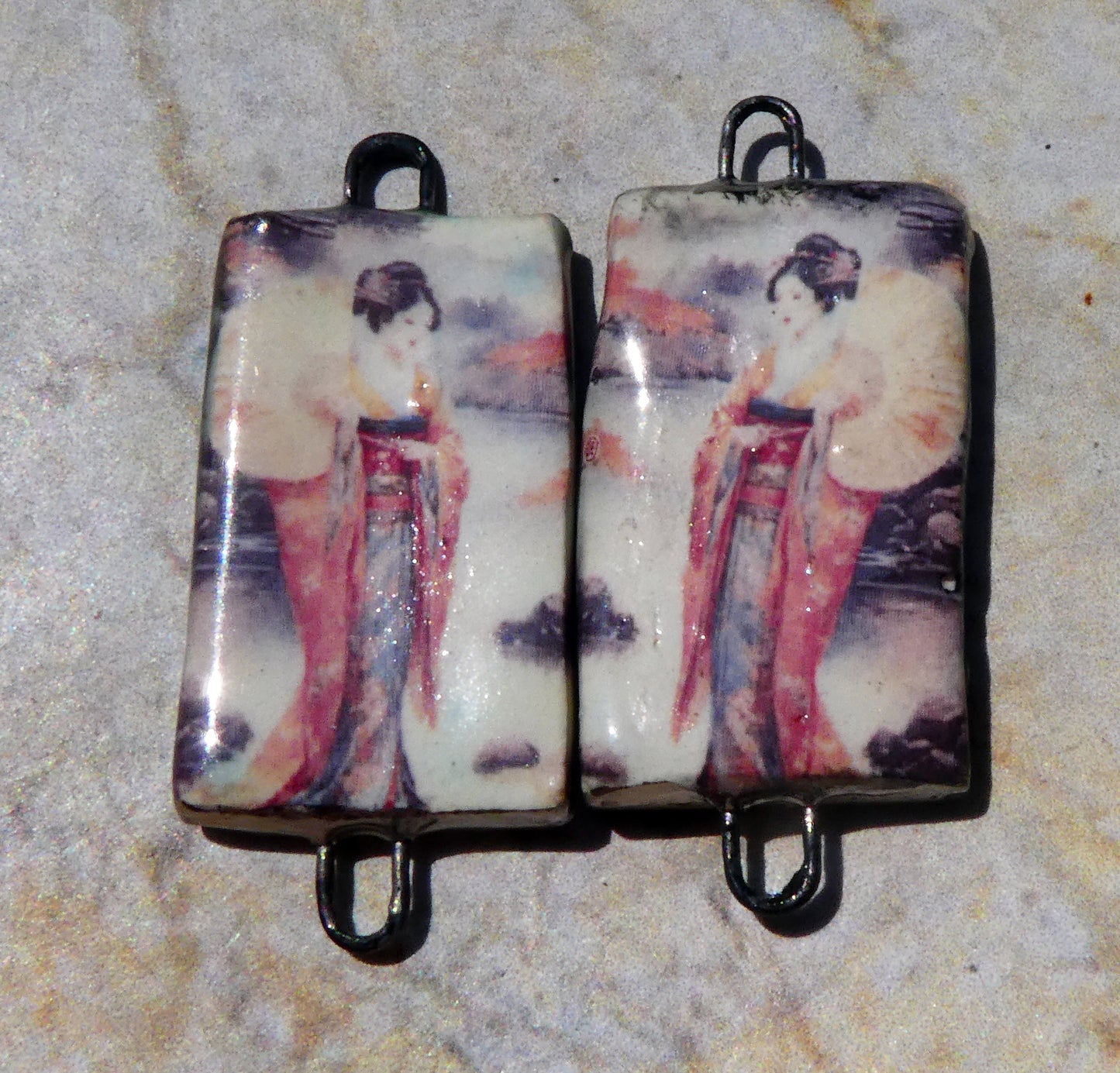 Ceramic Japanese Art Earring Connectors - #4