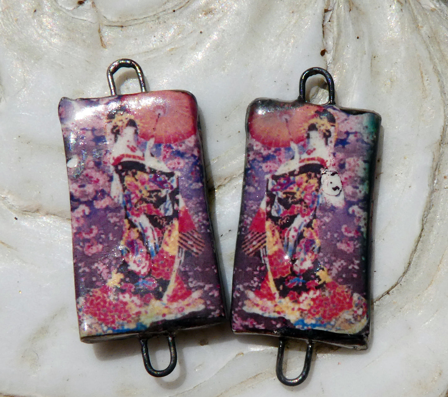 Ceramic Japanese Art Earring Connectors - #5
