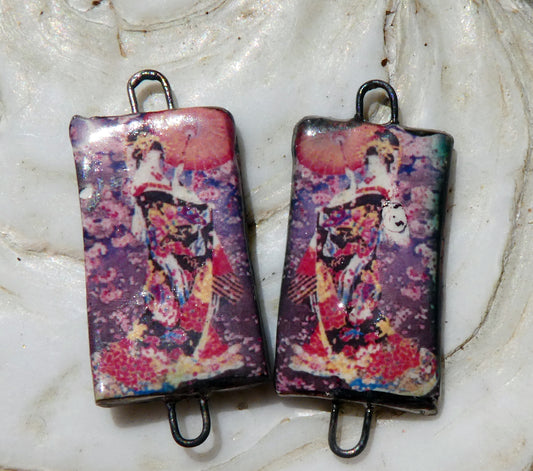 Ceramic Japanese Art Earring Connectors - #5