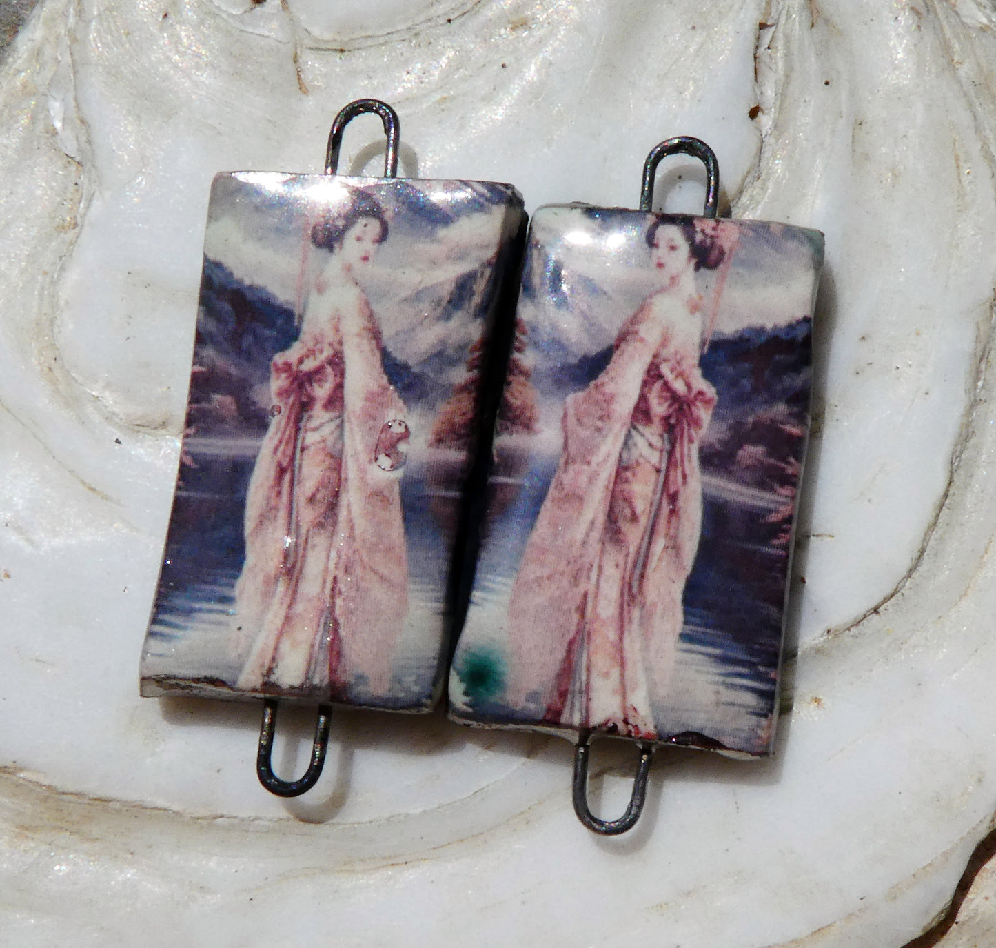 Ceramic Japanese Art Earring Connectors - #6